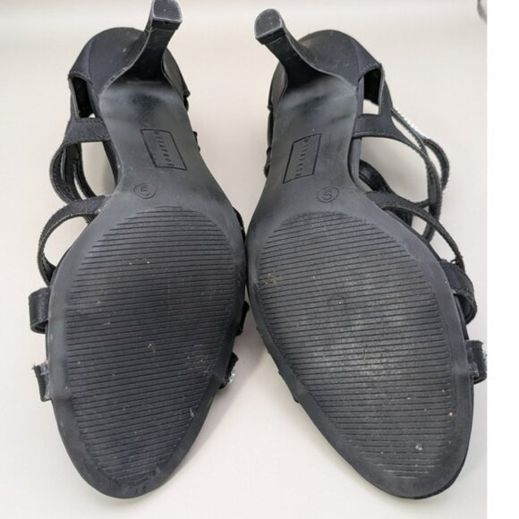 Metaphor Black Strappy Heels Rhinestones Zip Back Heels Womens Size 9 Medium - Picture 8 of 9